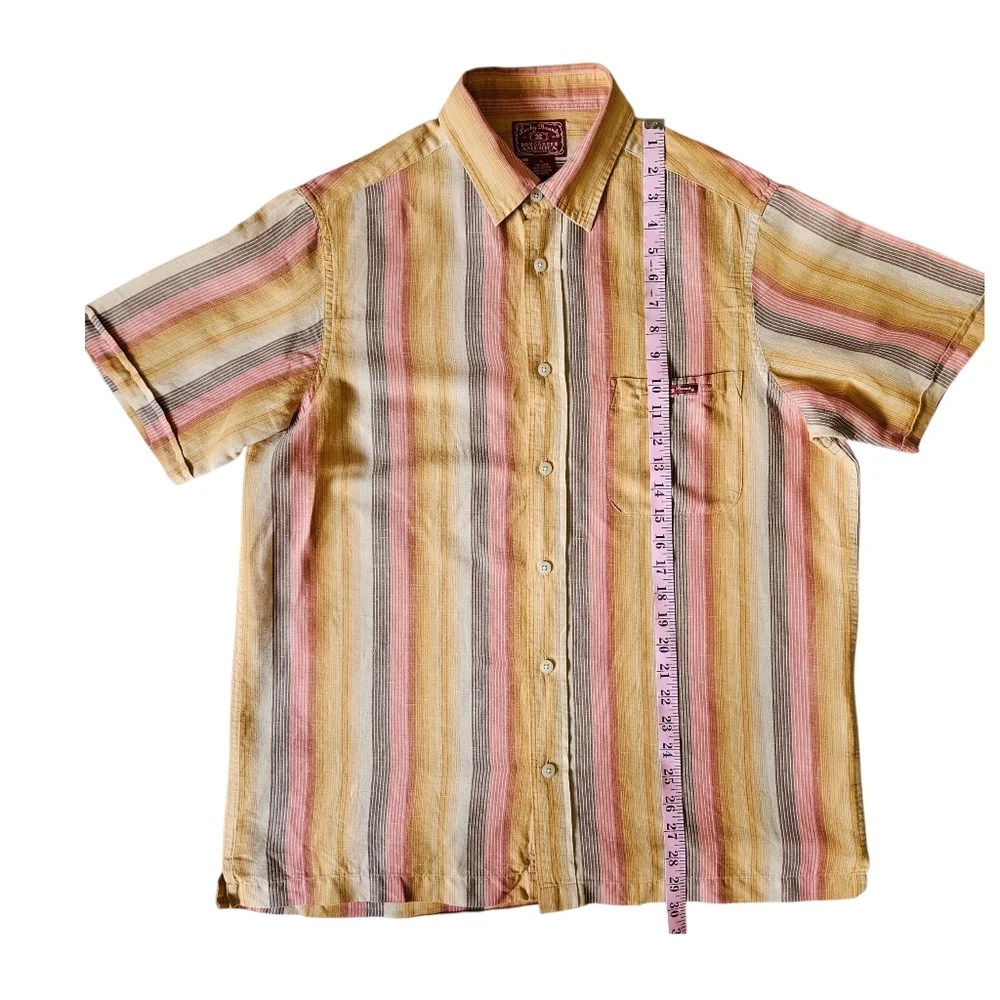 Lucky Brand Short Sleeve Button Up Shirt Linen Blend StripesMen's Large - Picture 7 of 15